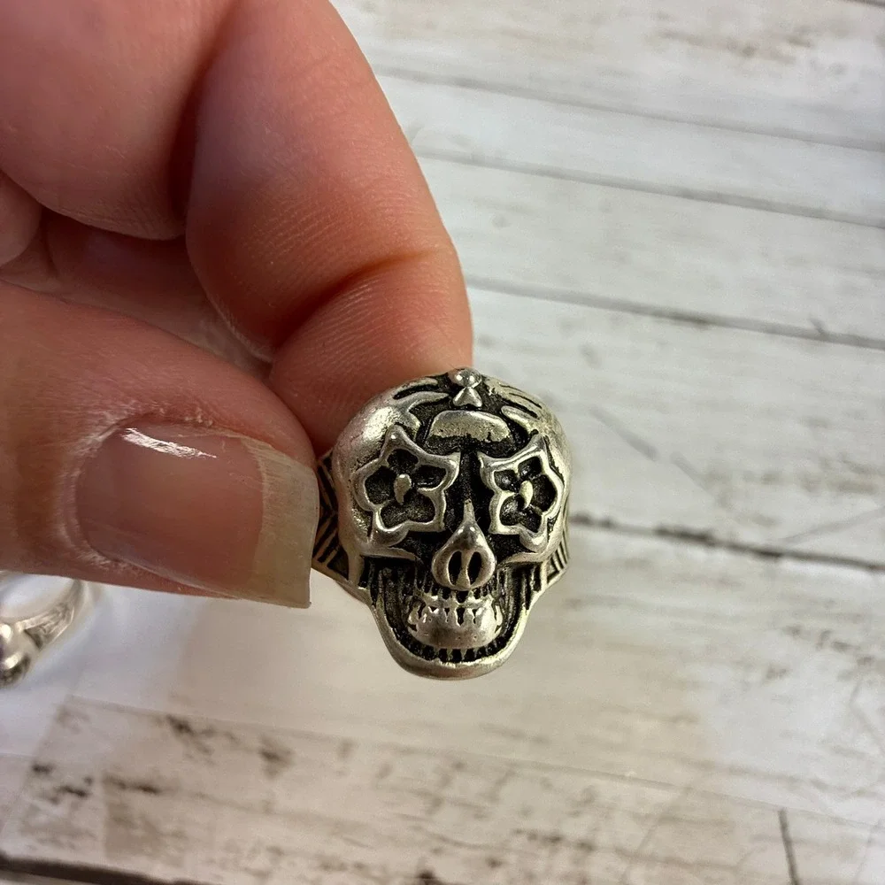 9pc Mens Biker Ring Lot Skull Native American Chief Oni Mask Gothic‎ Punk Rings